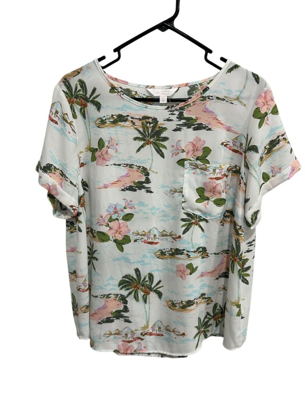 Lauren Conrad Large Tropical Print Pocket Blouse Relaxed Fit Artsy Coastal